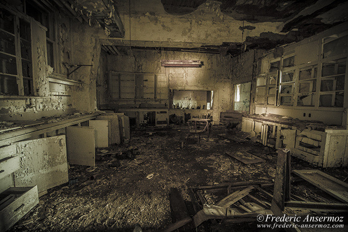 Dilapidated kitchen in old asylum, Ste Clotilde, Quebec