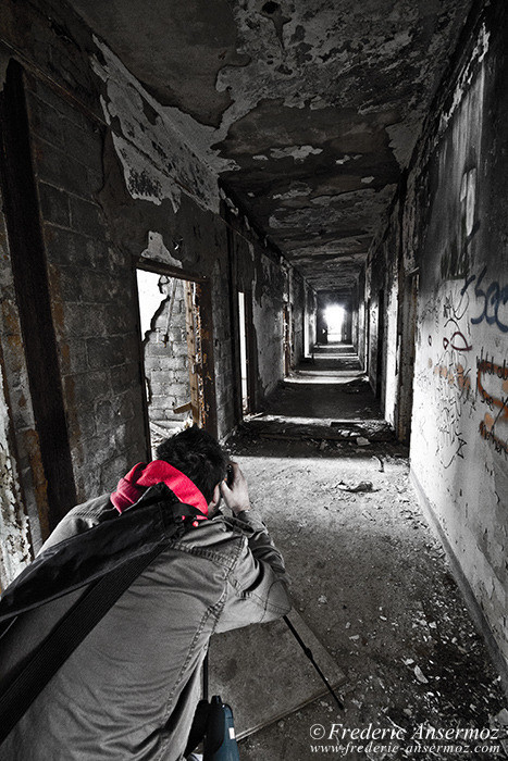 Urban photographer in action, Ste Clotilde de Horton Asylum, Quebec