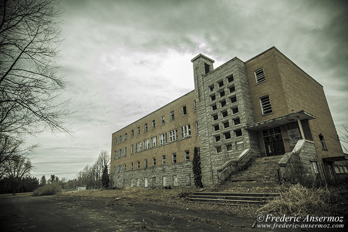 Ste Clotilde Asylum abandoned building entrance, Quebec