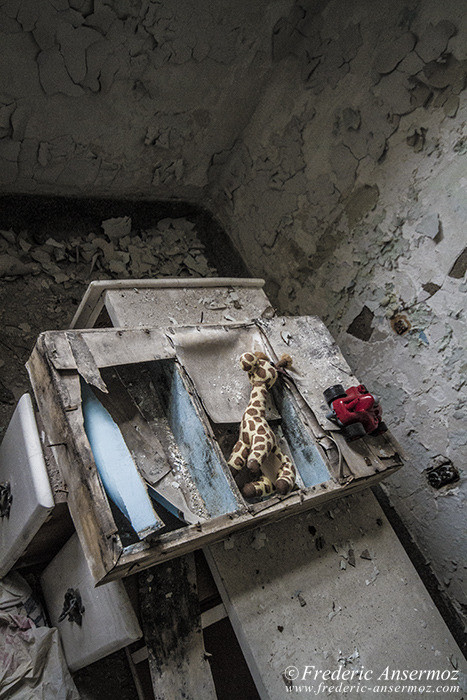 Ste Clotilde Asylum, abandoned room with dirty toys