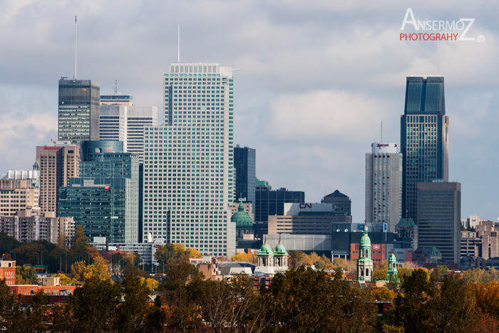 Montreal skyline from canadian malting plant view