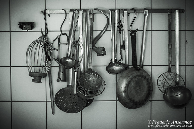 Utensils in abandoned kitchen, Vacation Center