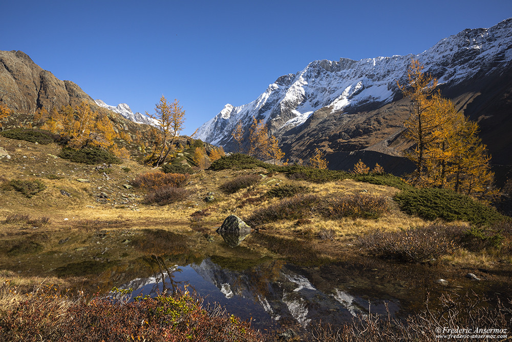 Water reflection of fall colors on a mountain lake