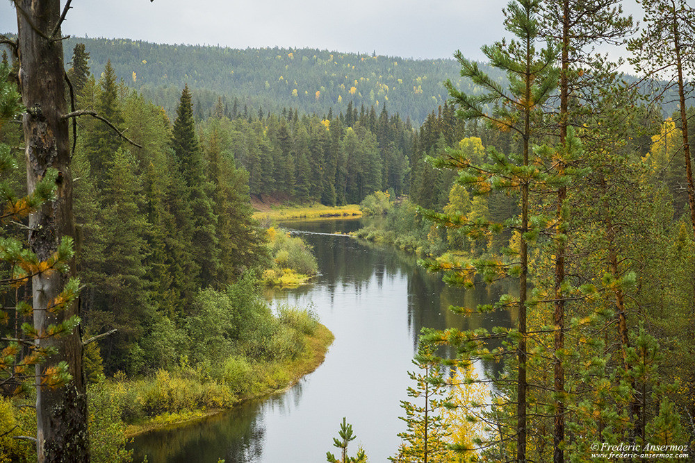 Oulankajoki river flows quietly and calmly