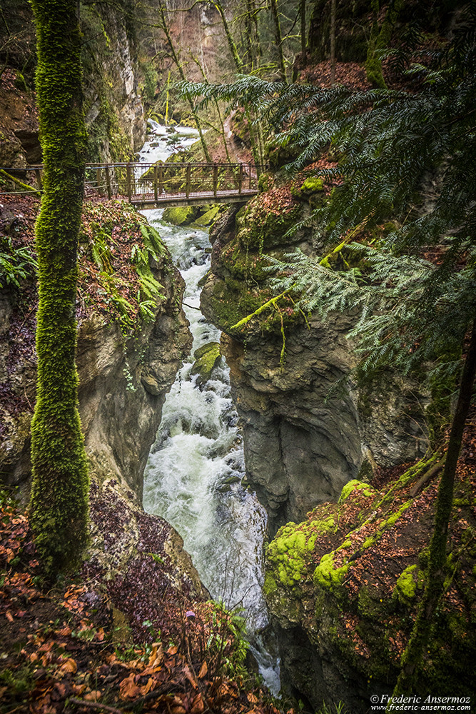 La riviere l'Areuse coule en un torrent dans les gorges, canton de Neuchâtel