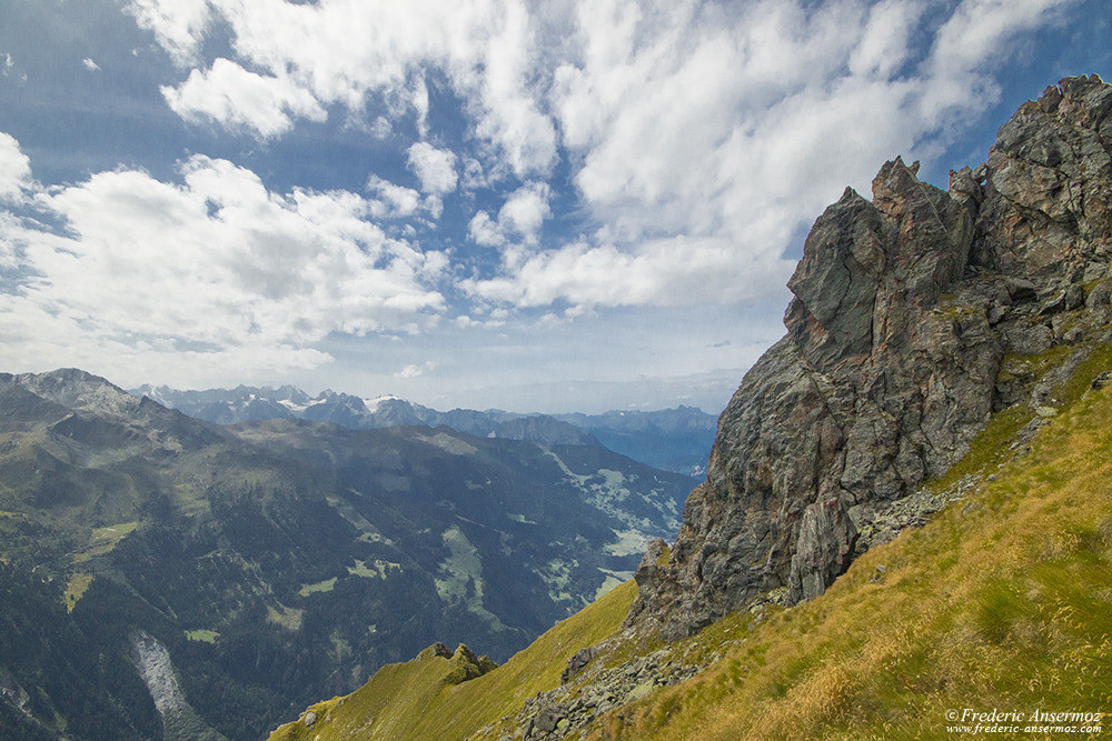 View above the valley of Val de Bagnes, from the summits