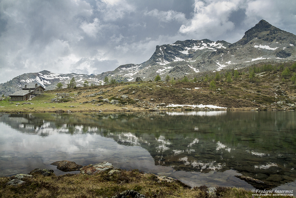 Water reflection on lake in the mountains, Lago Muffè lake