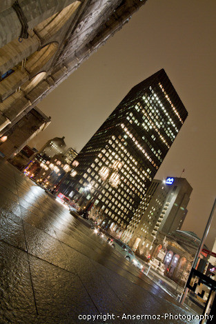 Night photography in Montreal in Place d'Armes