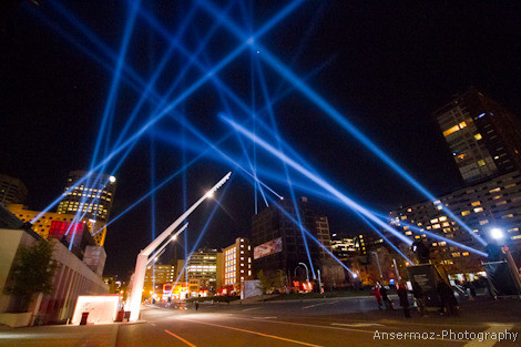 Place des Arts in Montreal by night with light show