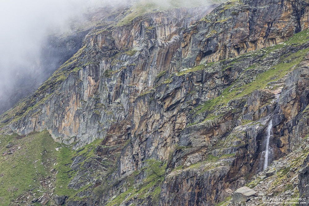 Waterfall and cliffs in Italy, Gran Paradisio National Park