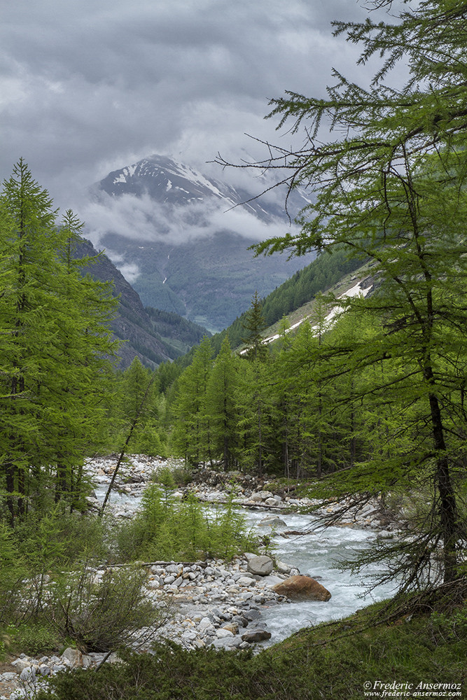 Valnontey hiking trails along the river, Italy