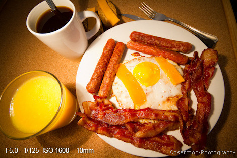 American breakfast with eggs, bacon, sausages